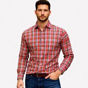 Seize sur Vingt Mens Dress Shirt Red Plaid Cotton Button Down 17 37 XL